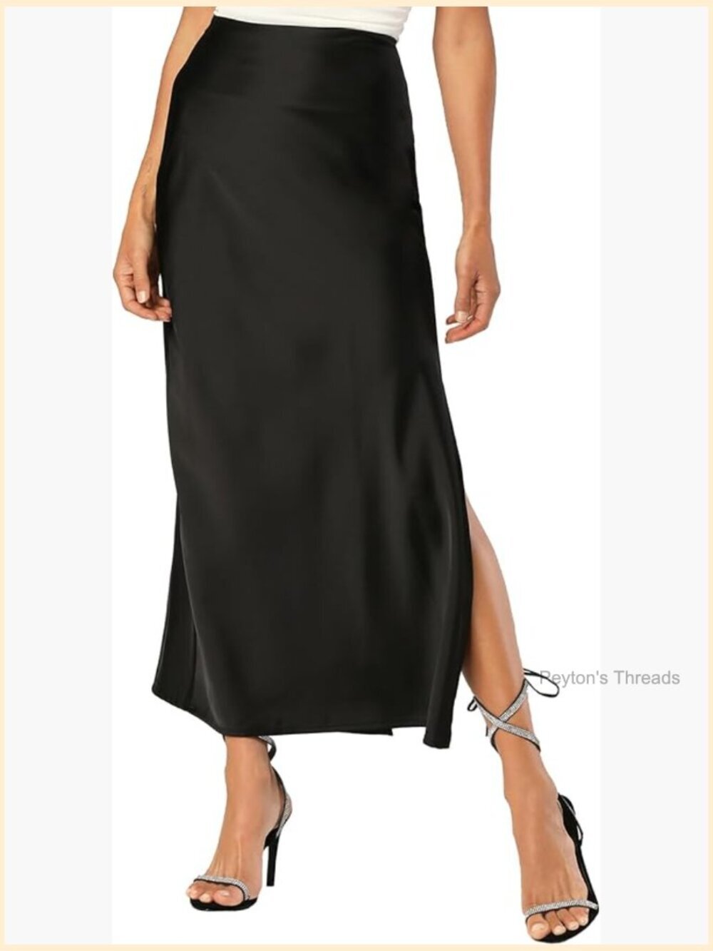 Satin Maxi Slit Skirt Elastic Waistband A-Line Flowy